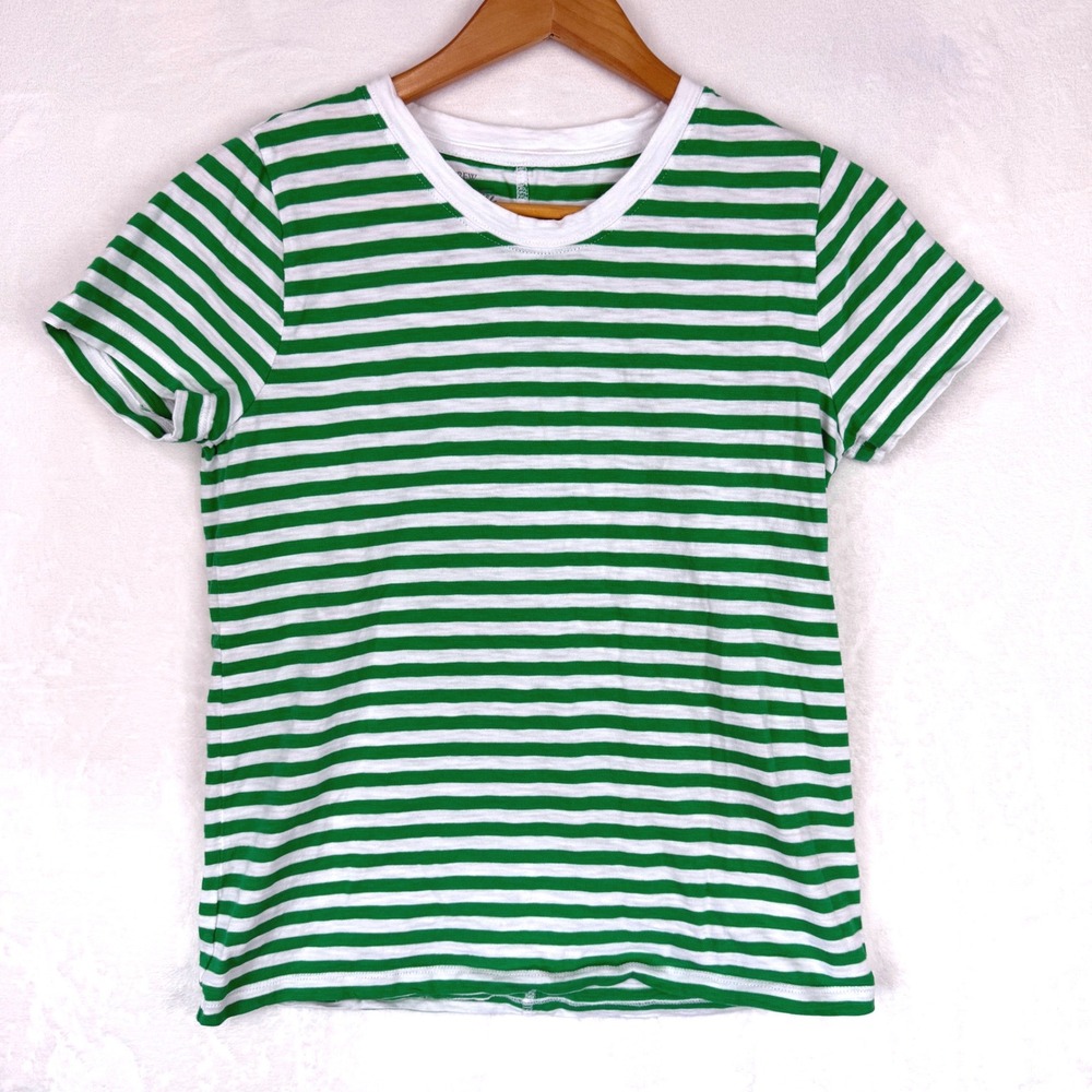 J.Crew Girlfriend Tee Green White Striped Cotton Crew Neck AT466 Mens M